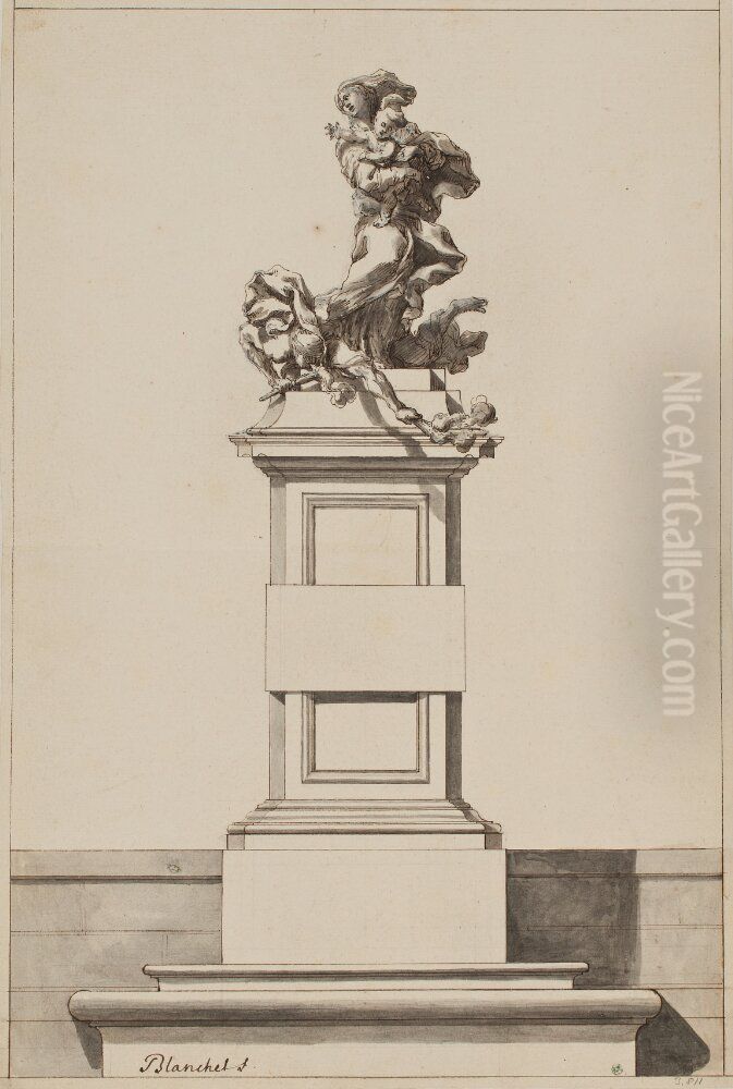 Projekt till staty av Madonna med barnet Oil Painting by Thomas Blanchet