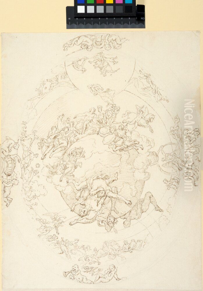 Drawing for a Ceiling. For the Palais de Justice in Lyon? Oil Painting by Thomas Blanchet