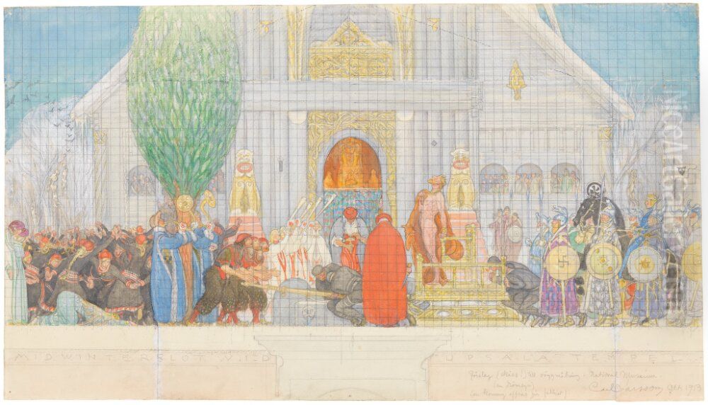 Midwinter's Sacrifice. Third Sketch Oil Painting by Carl Larsson