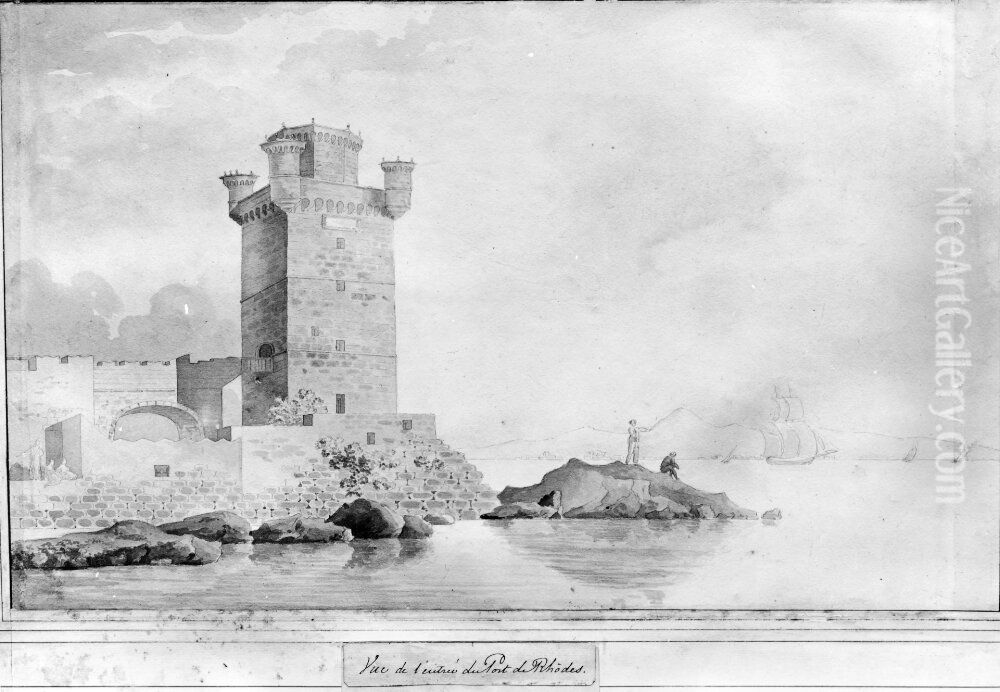 Fran hamninloppet till Rhodos Oil Painting by Carl Gustaf Lowenhielm