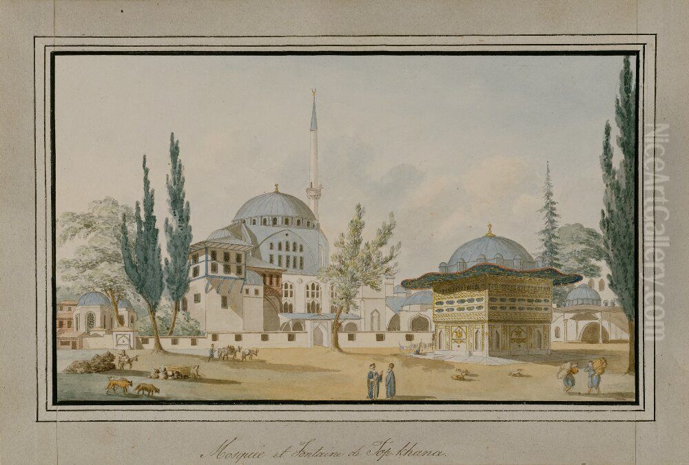 Moske och vattenkiosk i Top-Hane, Konstantinopel Oil Painting by Carl Gustaf Lowenhielm