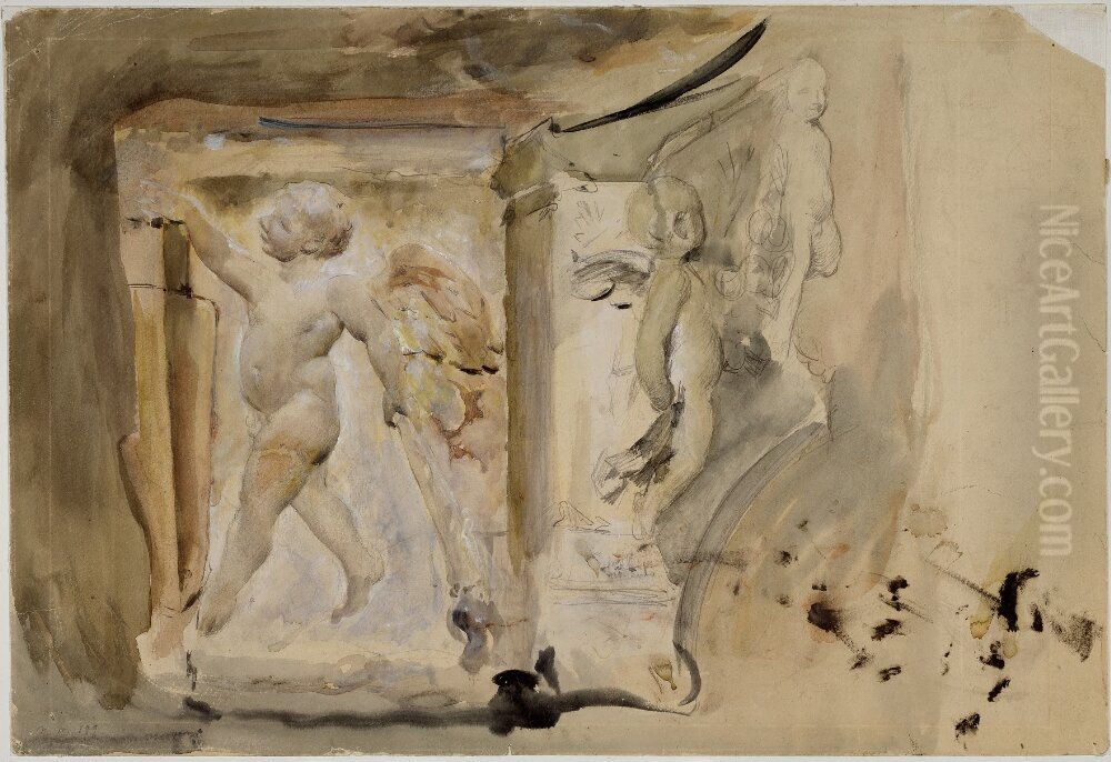 Drawings of Antiquities for the Gustav III Fresco in the Staircase of Nationalmuseum, Stockholm Oil Painting by Carl Larsson