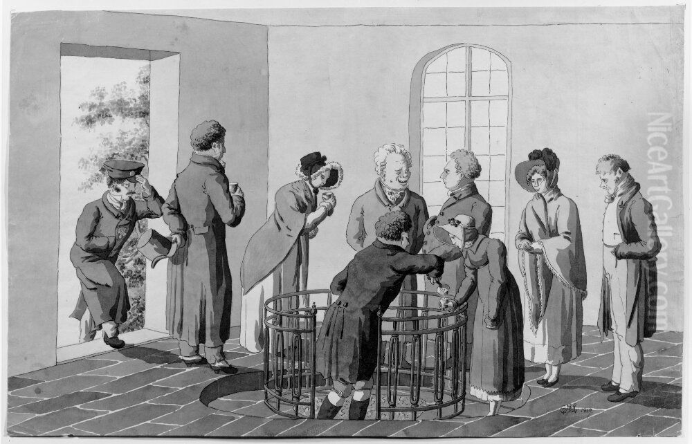 Brunnssalongsinterior Oil Painting by Carl Johan Ljunggren