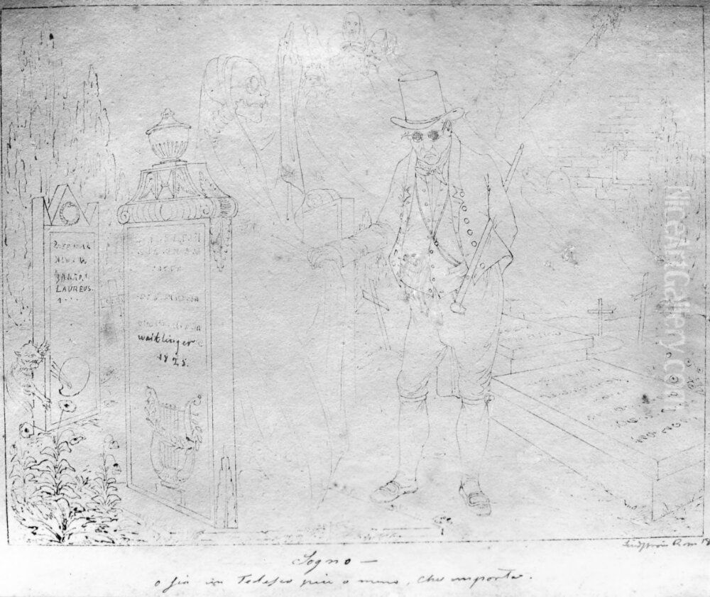 Bild fran en kyrkogard. Ingar i skissbok innehallande 30 blad med italienska folklivsscener Oil Painting by Carl Jacob Lindstrom