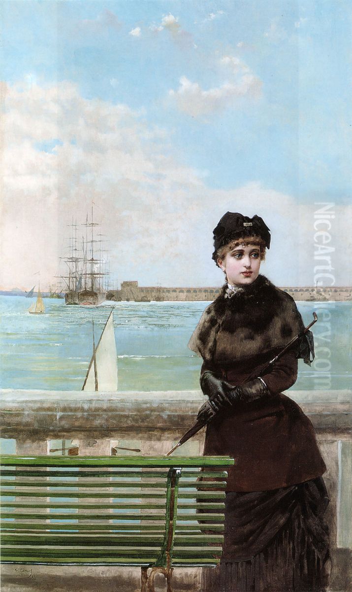 An elegant woman at St.Malo Oil Painting by Vittorio Matteo Corcos