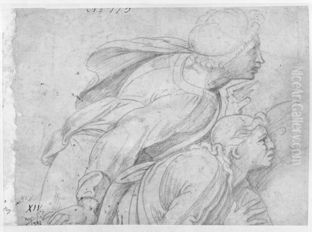 Two Figures in Profile, Facing Right Oil Painting by Pirro Ligorio