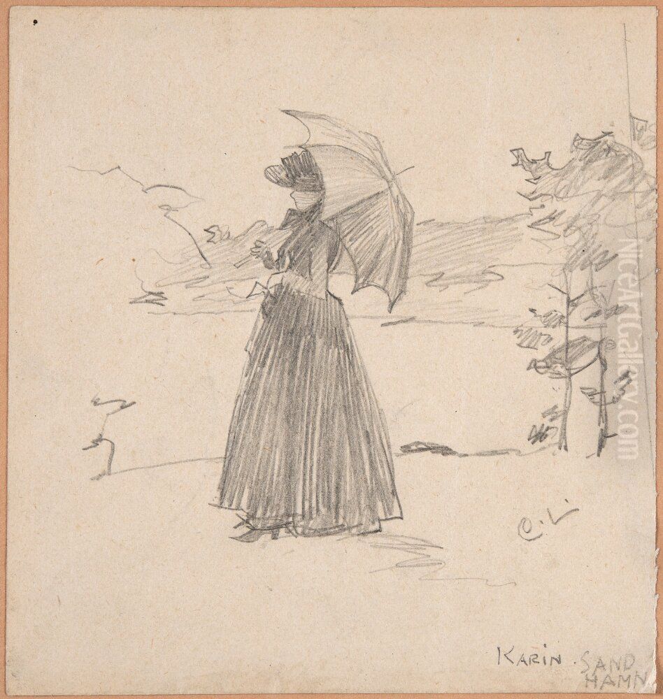 Kvinna med parasoll Oil Painting by Carl Larsson