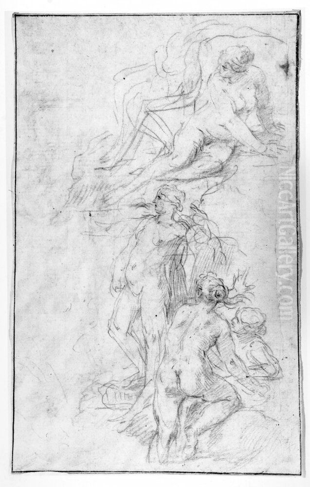 Studies for a Composition of Diana Bathing Oil Painting by Simone Cantarini (Pesarese)