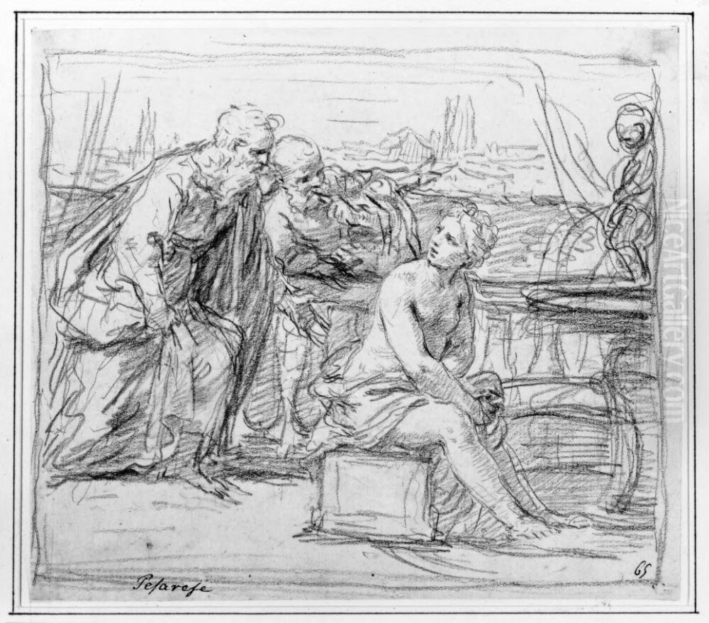 Susanna with the Elders Oil Painting by Simone Cantarini (Pesarese)