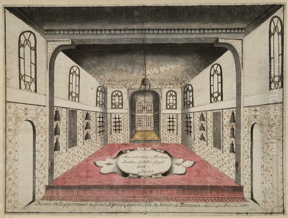 Interior av nedre salen i Spegelseraljen, Istanbul Oil Painting by Cornelius Loos