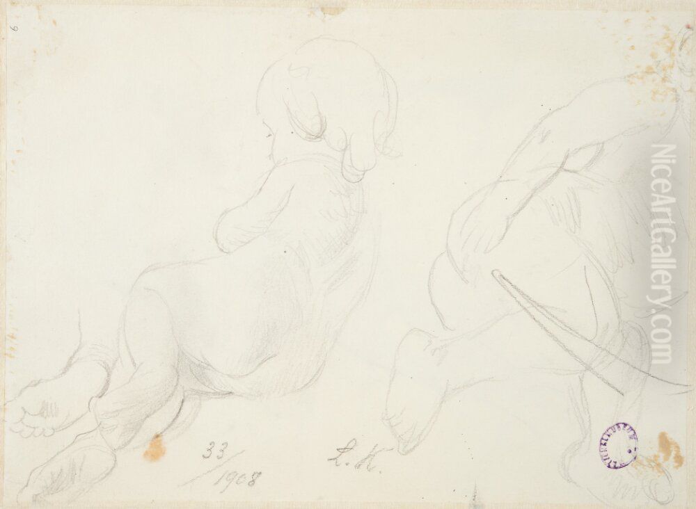 Tva studier av liggande barn Oil Painting by Carl Larsson