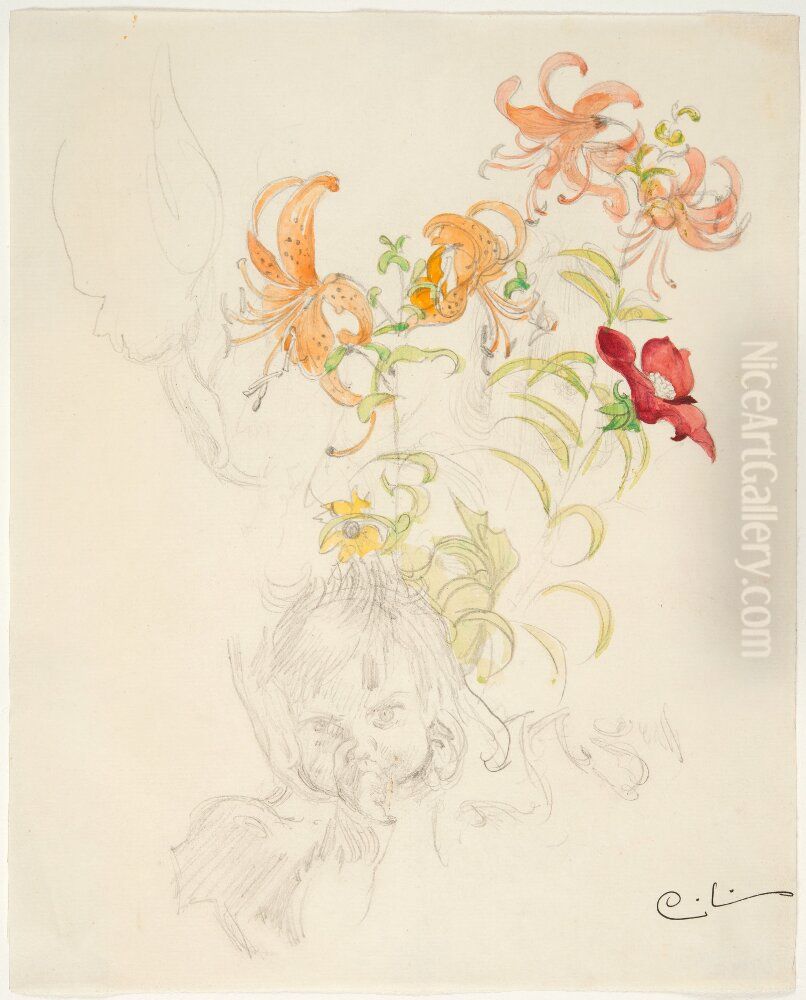 Figur- och blomsterstudier Oil Painting by Carl Larsson
