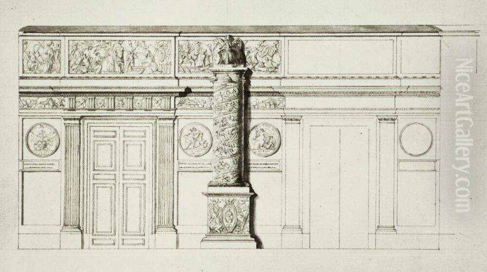 Vaggdekoration med motiv ur svenska sjovapnets historia Oil Painting by Louis Masreliez