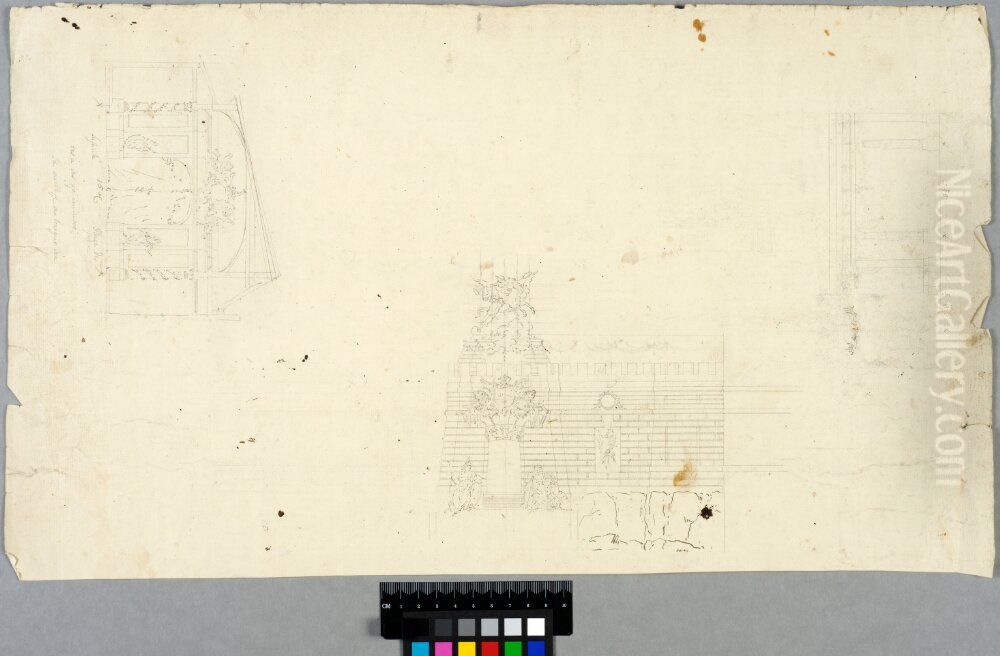 Draft for Festive Decoration in front of the Wrangel Palace in Stockholm. Also a section of a room with an alchove Oil Painting by Carl Harleman