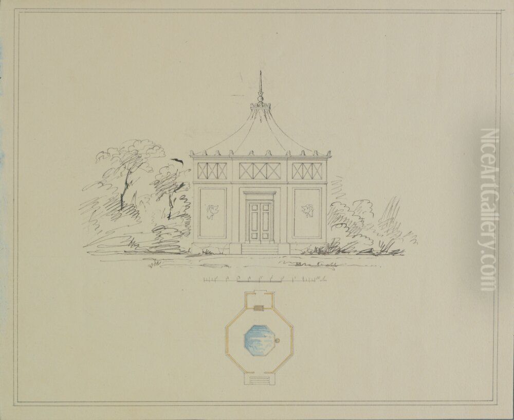 Lusthus. Elevation och plan Oil Painting by Per Axel Nystrom