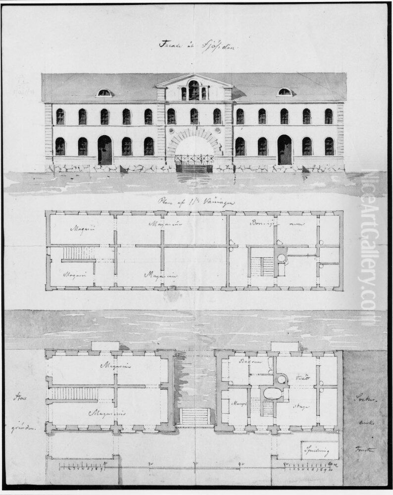 Adelsvardska huset. Fasad och tva planer Oil Painting by Per Axel Nystrom