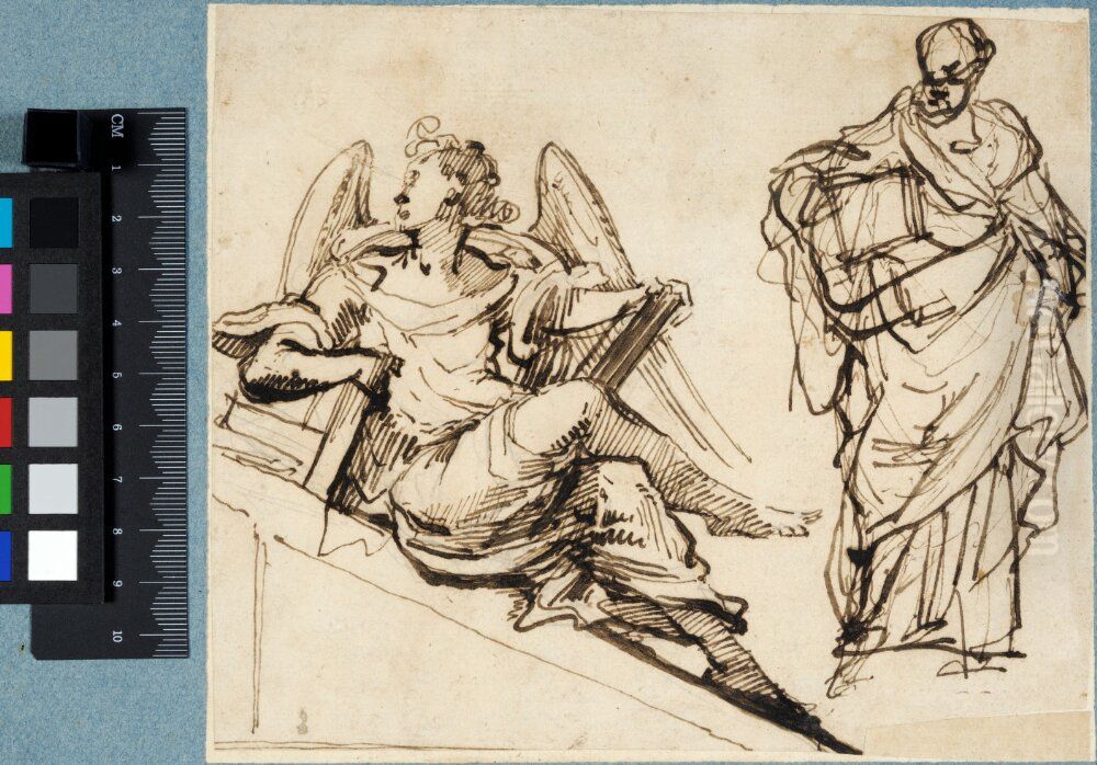 Seated Angel and a Standing Man Oil Painting by Cherubino Alberti