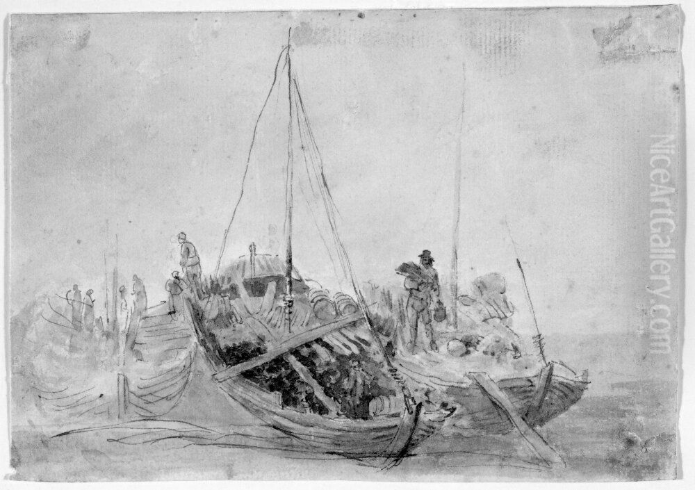 Tre lastade skutor Oil Painting by Elias Martin