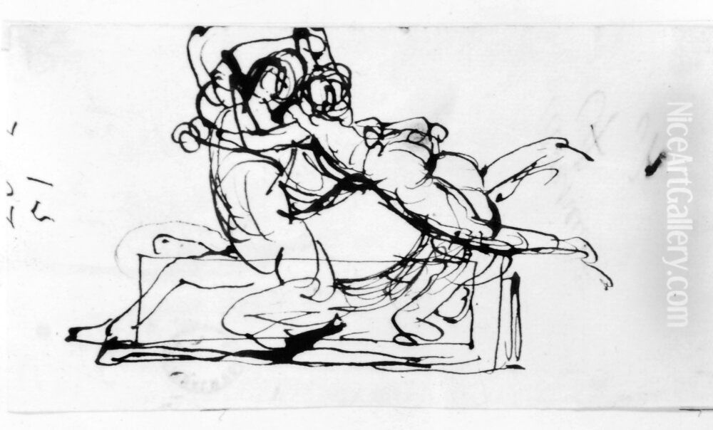 Kentaur och nymf Oil Painting by Johan Tobias Sergel