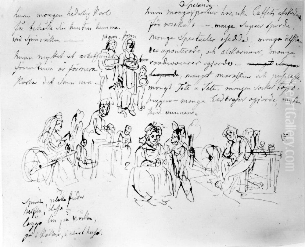 Studie med kvinnor i olika situationer Oil Painting by Elias Martin