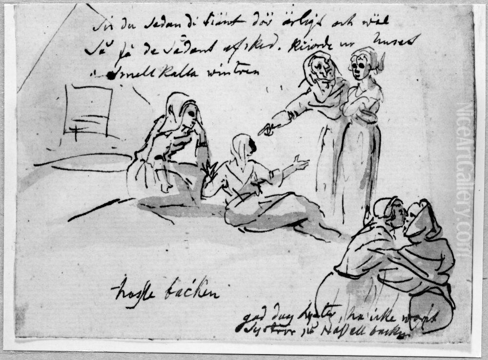 Kvinnostudier, Hasslebacken Oil Painting by Elias Martin