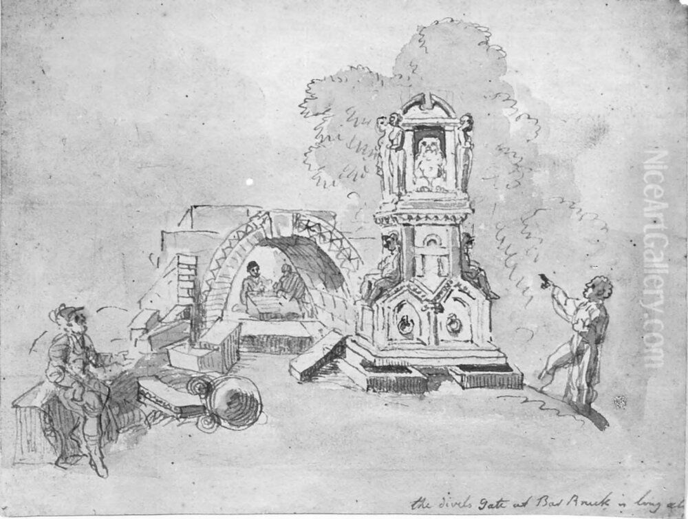 The divels Gate at Bad Bruck in long a ....(olasligt] Oil Painting by Elias Martin