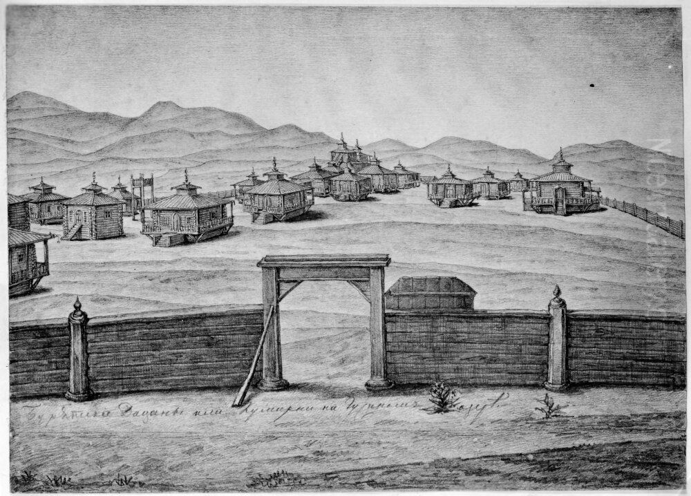 Motiv fran en burjatisk tempelstad i Transbajkalien, Sibirien Oil Painting by Carl Peter Mazer