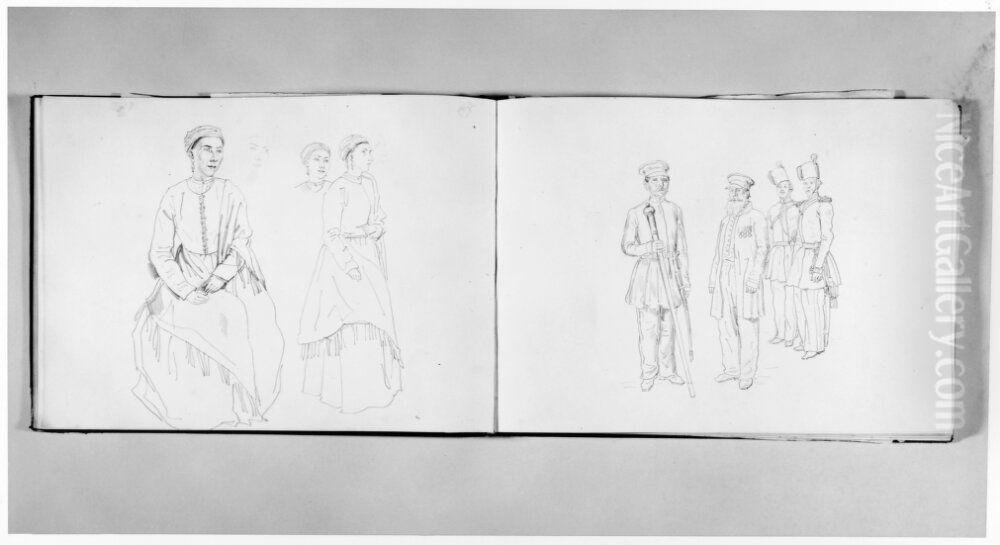 Skissbok, 72 blad, med arkitektur- och folklivsstudier fran Kaukasien Oil Painting by Carl Peter Mazer