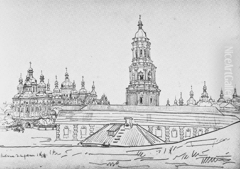 Skissbok, 81 blad med arkitektur- och figurstudier fran Ryssland Oil Painting by Carl Peter Mazer