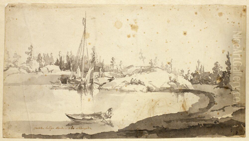 Jackten lediga stunder, Abo skargard Oil Painting by Elias Martin