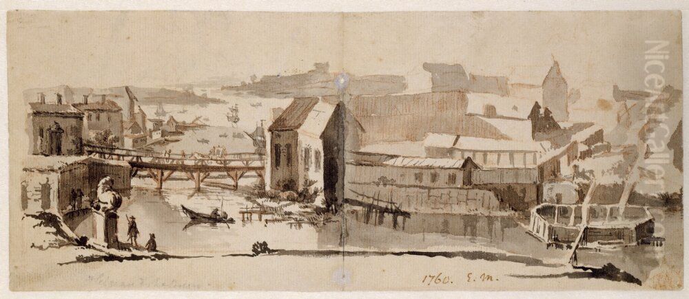 Vy over Helgeandsholmen Oil Painting by Elias Martin