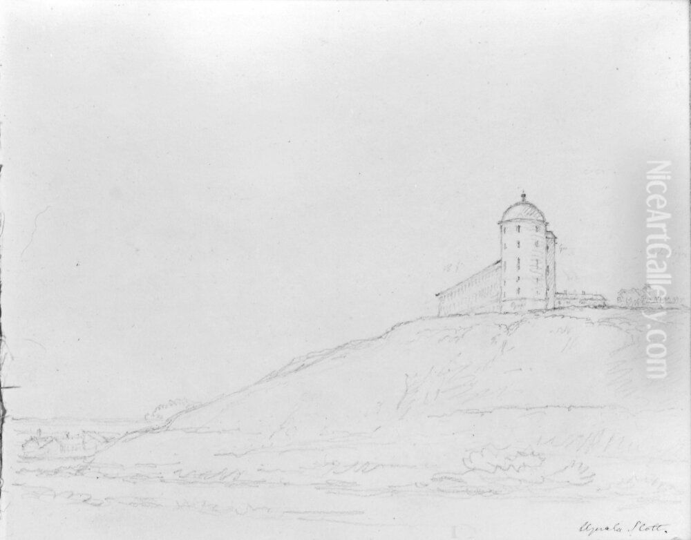 Uppsala slott, nerifran och norrifran. Skissbok Oil Painting by Carl Johan Fahlcrantz