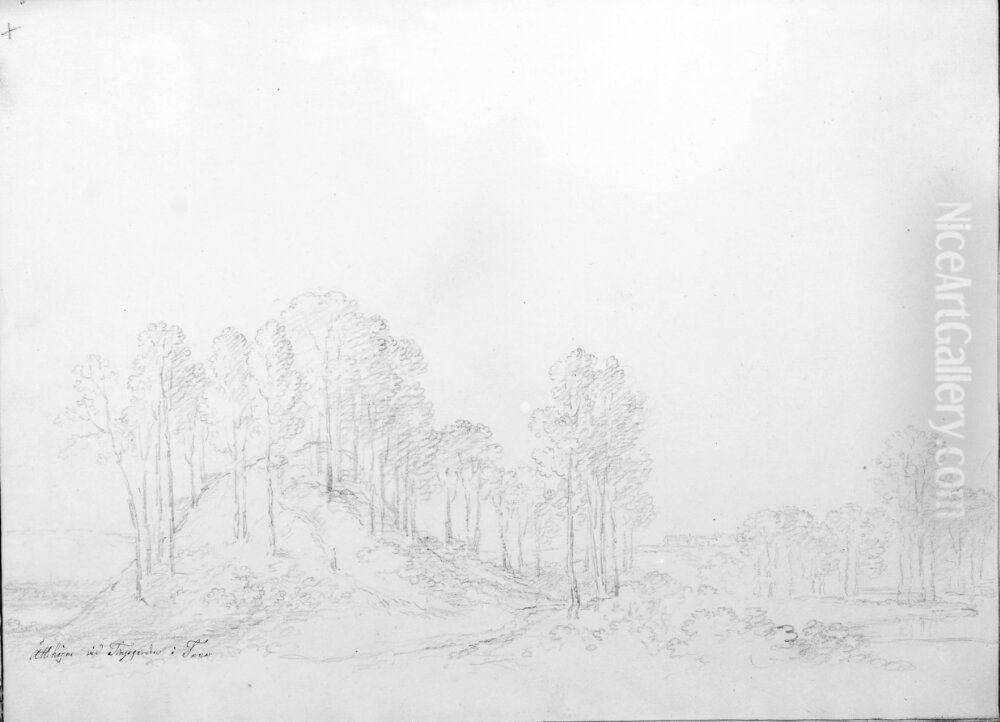 Attehogen vid tingsgarden i Tuna. Skissbok Oil Painting by Carl Johan Fahlcrantz