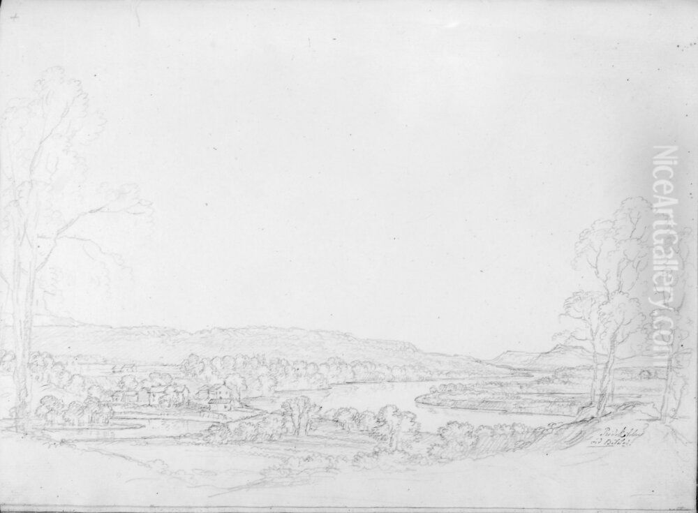 Predikstolen vid Batstad. Skissbok Oil Painting by Carl Johan Fahlcrantz