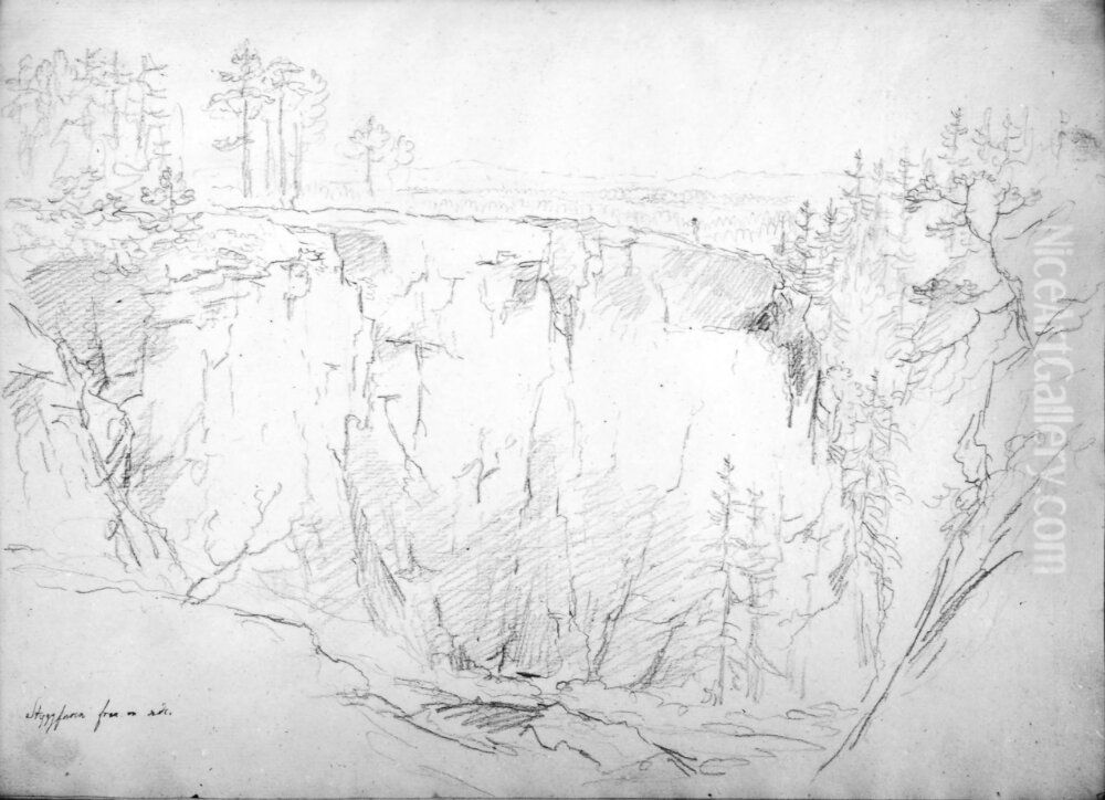 Styggforsen fran en sida. Skissbok Oil Painting by Carl Johan Fahlcrantz