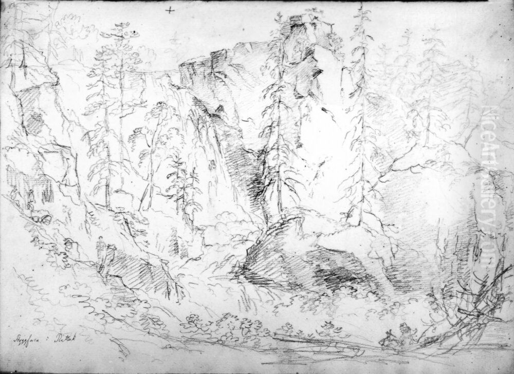 Styggforsen i Rattvik. Skissbok Oil Painting by Carl Johan Fahlcrantz