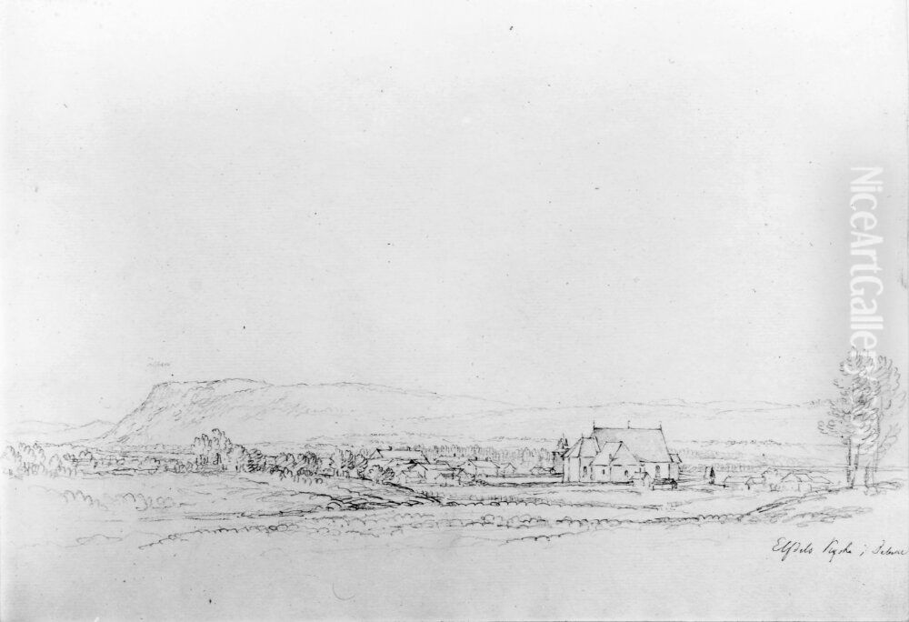 Alvdals kyrka, Dalarna. Skissbok Oil Painting by Carl Johan Fahlcrantz