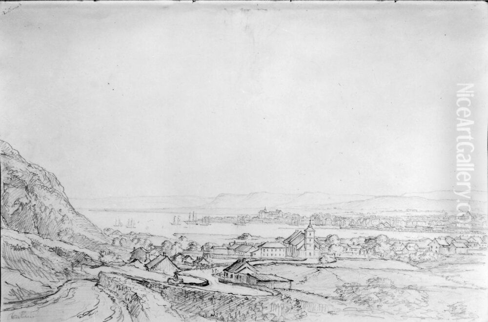 Kristiania utifran landsvagen till Sverige. Skissbok Oil Painting by Carl Johan Fahlcrantz