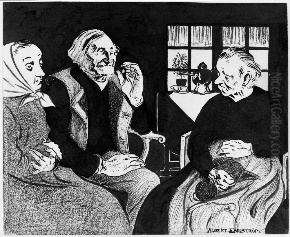 Skamtteckning for Strix Oil Painting by Albert Engstrom