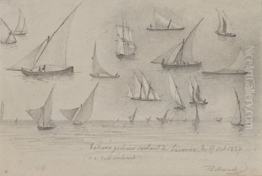 Bateaux pecheur sortant de Livourne Oil Painting by Carl Johan Billmark