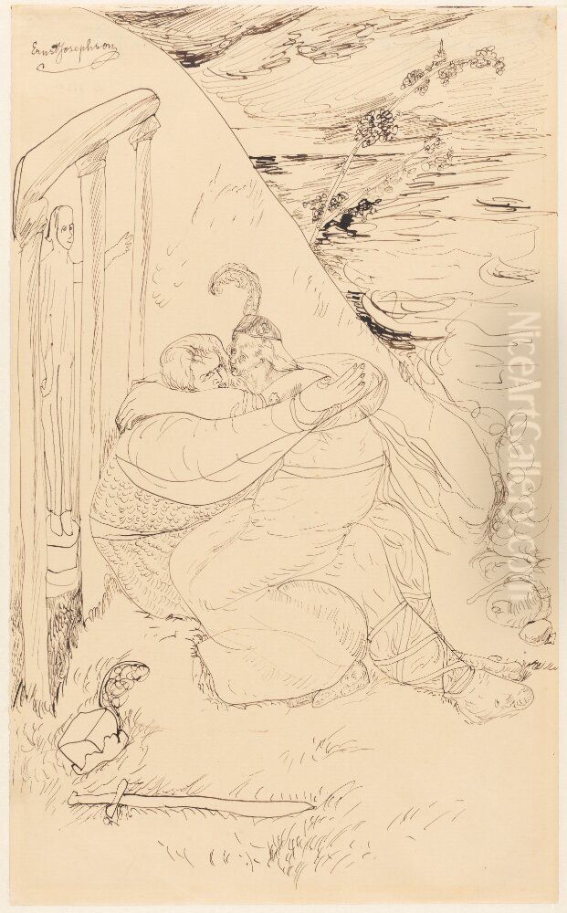 Frithiof and Ingeborg at the Temple of Balder Oil Painting by Ernst Josephson