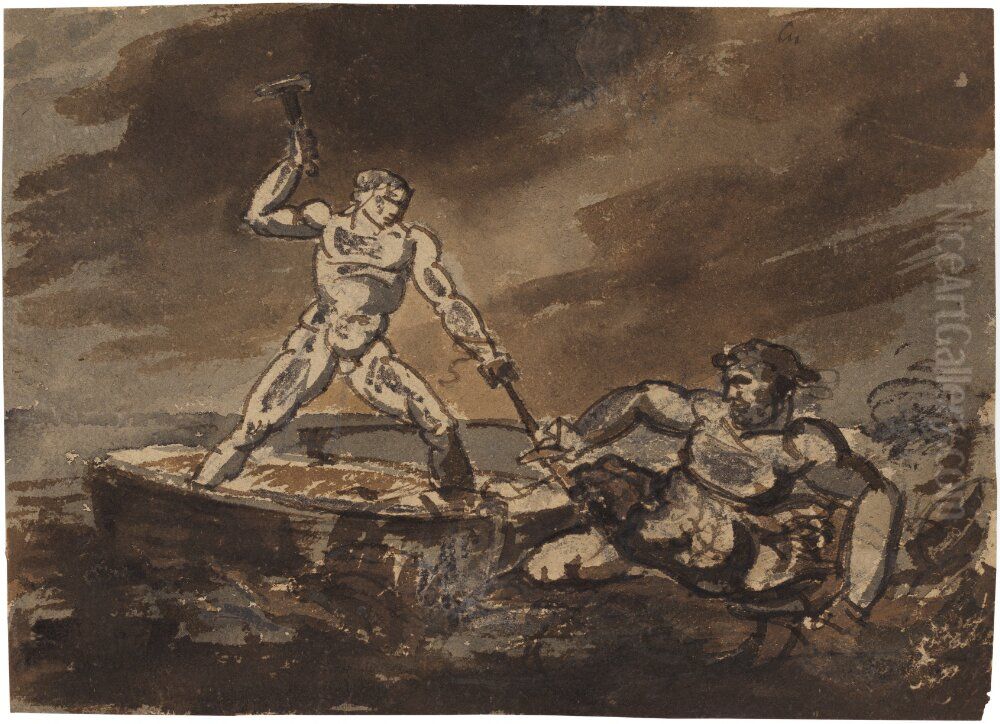 Thor's Fight with the Giants Oil Painting by Carl August Ehrensvard