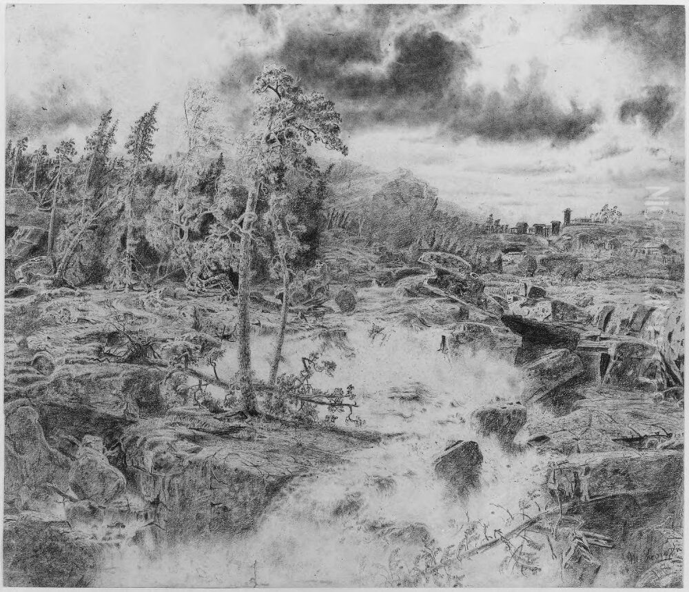 Waterfall in the Province of Smaland Oil Painting by Marcus Larson