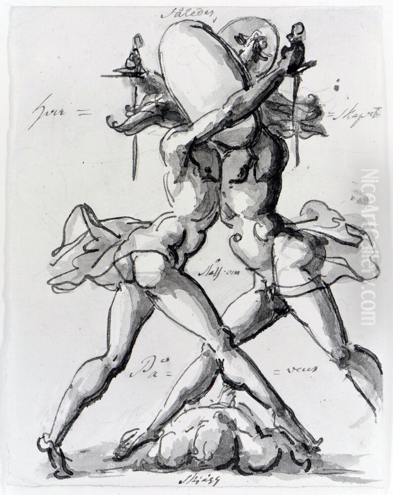 Saledes herrskapet, slass om pavens skagg Oil Painting by Carl August Ehrensvard