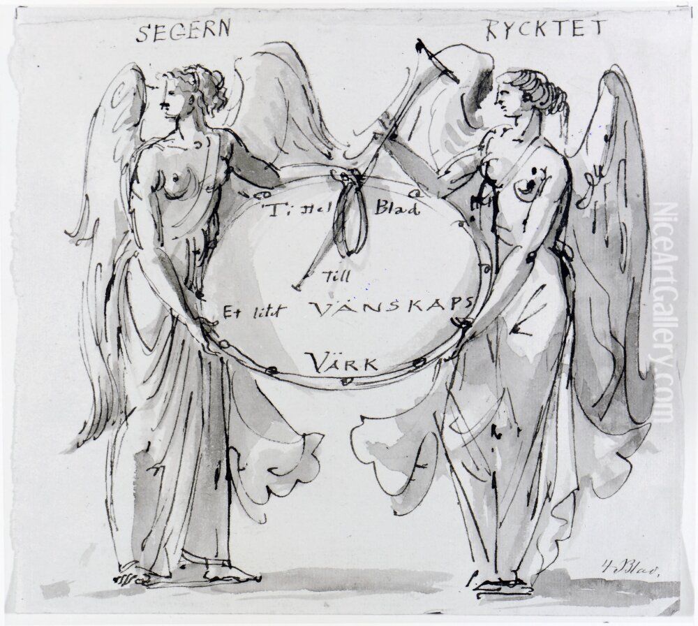 Segern, ryktet. Titelblad till ett litet vanskapsverk Oil Painting by Carl August Ehrensvard