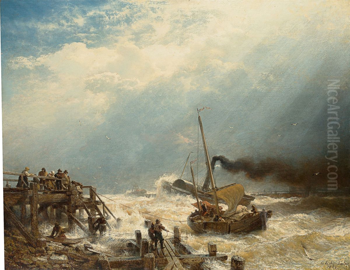 Hafen von Ostende. 1858 Oil Painting by Andreas Achenbach