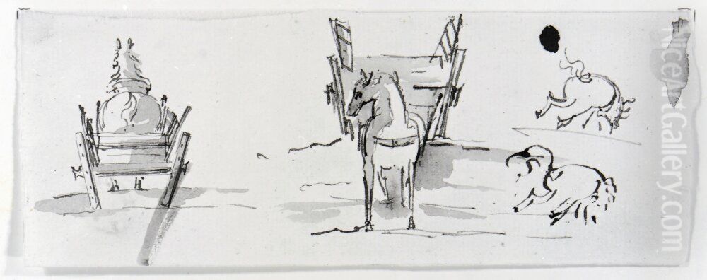 Hast och vagn Oil Painting by Carl August Ehrensvard