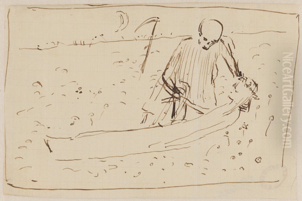 The Death and the Girl. The Skeleton Man Leaning over the Girl Oil Painting by Richard Bergh