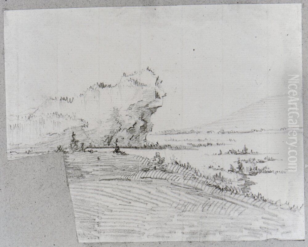 Landskap med sjo och klippa Oil Painting by Carl August Ehrensvard