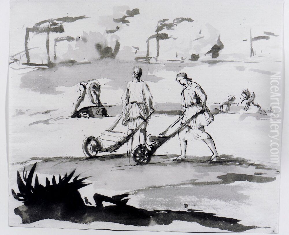 Arbetsscen Oil Painting by Carl August Ehrensvard